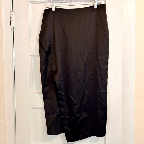 Zara Dresses & Skirts - Zara Satin Effect Midi Skirt with Slit Black Sz L NWT